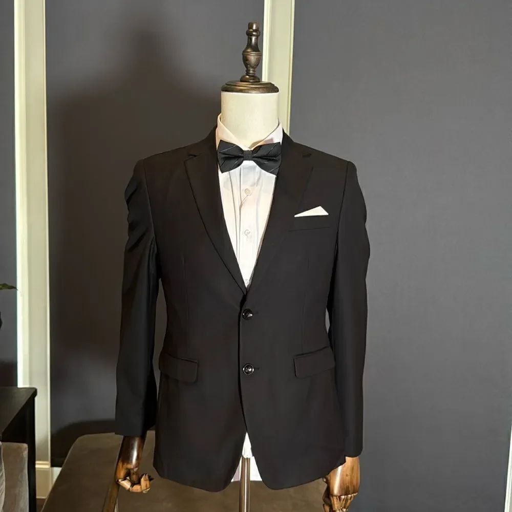 Men’s Black Formal Suit Jacket Blazer 2 Button Closure Notched Lapel Size 34 NEW